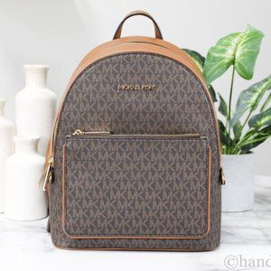 NWT Michael Kors Adina Medium Brown Signature PVC Convertible Shoulder Backpack